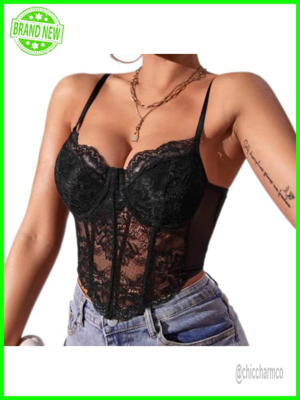 Lace Corset Top V Neck Elastic Straps Party Streetwear Bustier